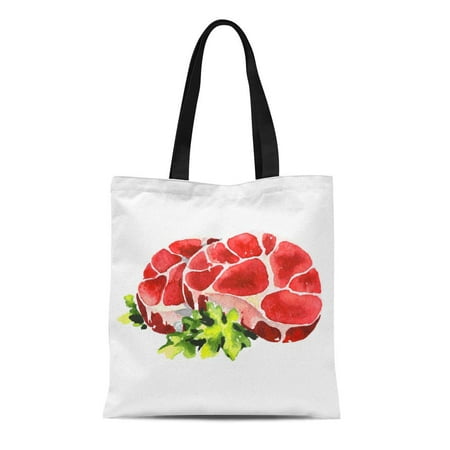 SIDONKU Canvas Tote Bag Fresh Appetizing Meat Pork Beef Steaks Chop Piece Reusable Shoulder Grocery Shopping Bags