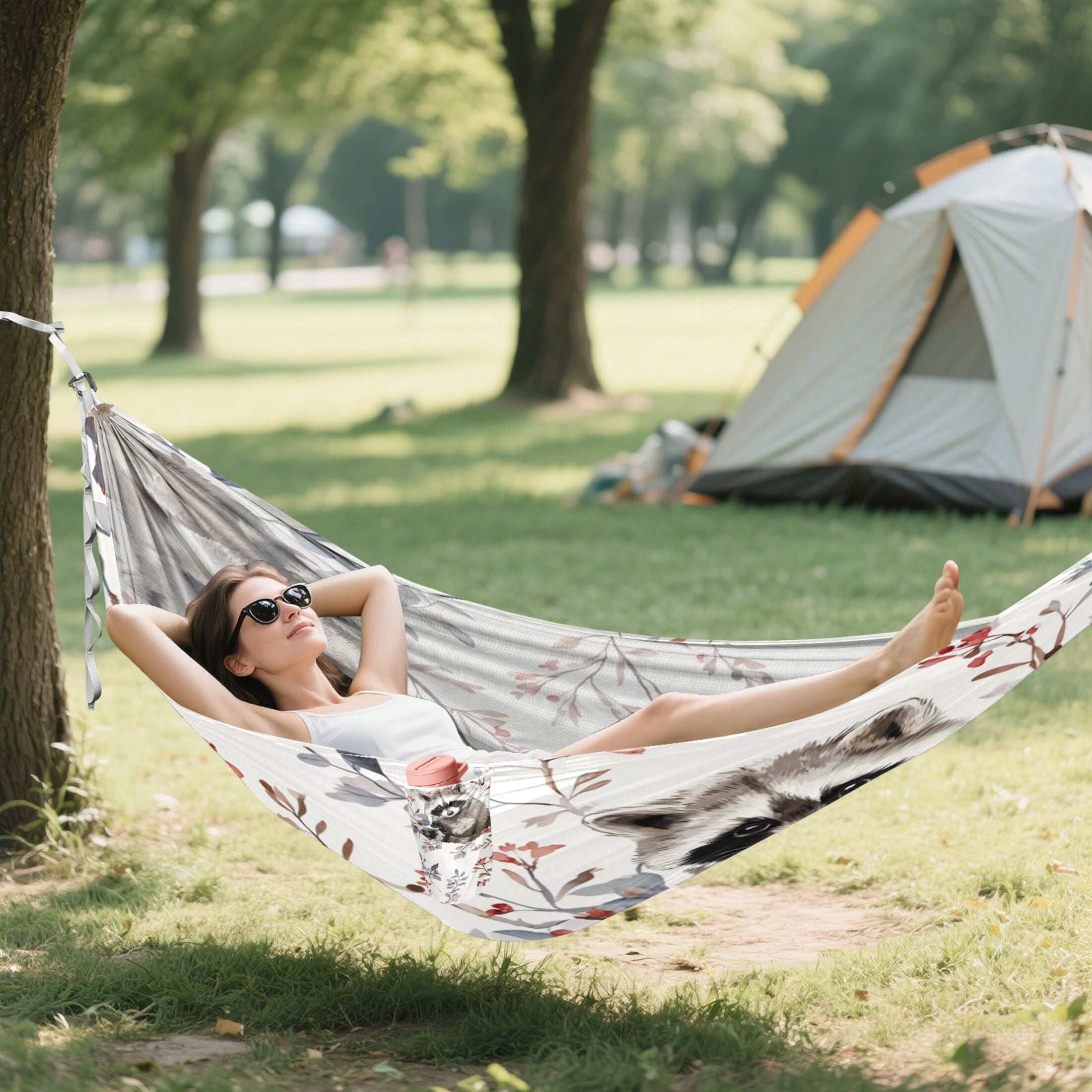 Hammock Camping Hammock Nylon Portable Hammock Travel Camping Hammock Woodland Brown Cat Floral