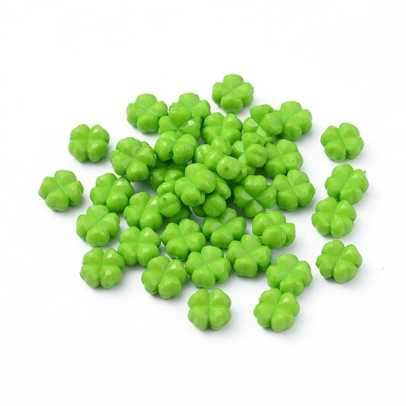 Opaque Acrylic Beads Faceted Clover Lime Green 11x11x6mm Hole: 1mm about 1100pcs/500g for DIY