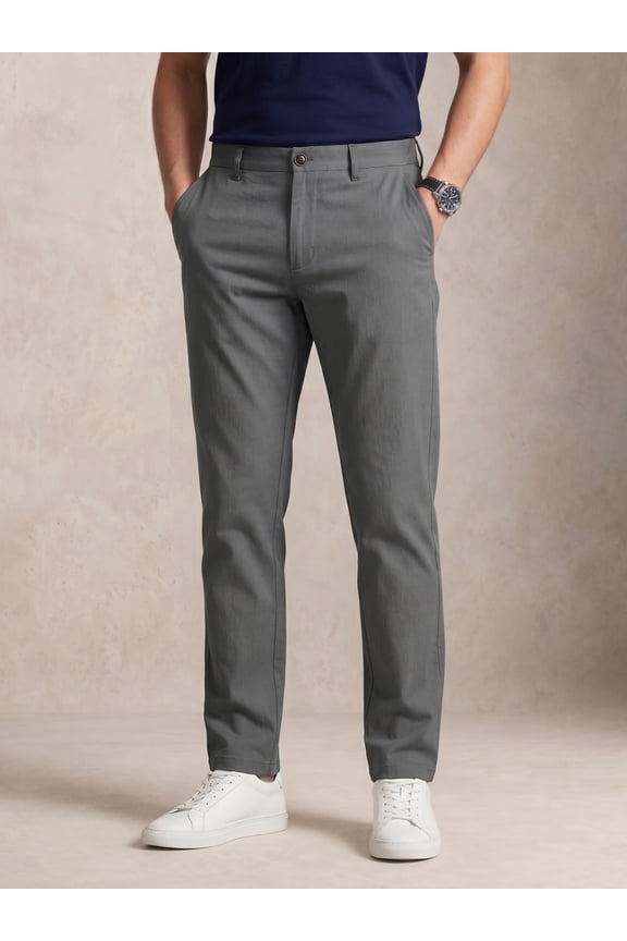 Men's 4-Way Stretch Dress Pants - Mid-Rise Straight Cut with Elastic Waist (Business Casual)