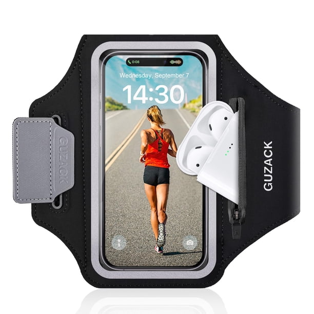 Soporte para teléfono para correr Guzack con funda con cremallera, talla S