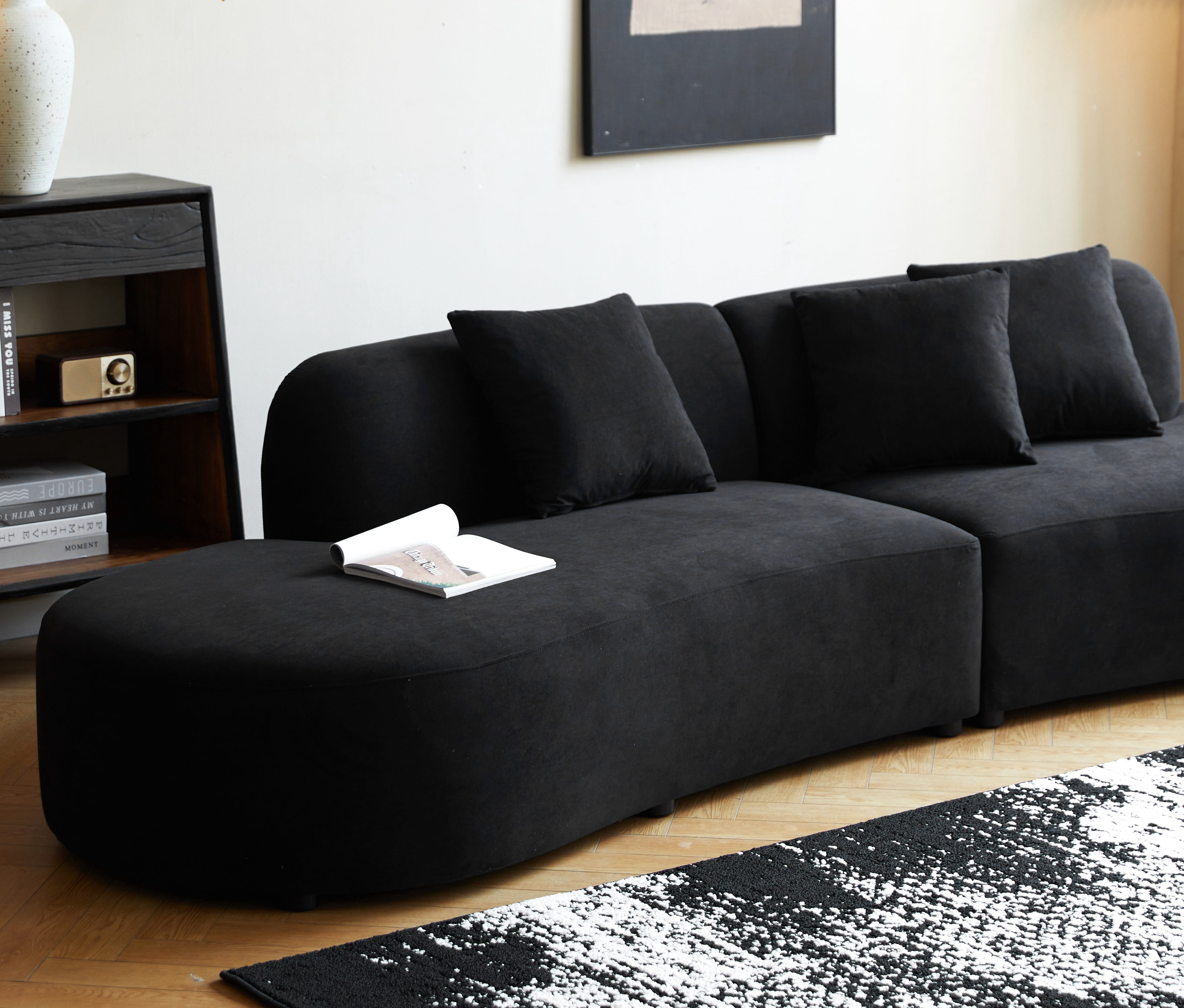 US Pride Furniture 132.3 inch Large Size Elegant Half Moon Design Curved 6-Seat Sofa with High-Density Foam Filled Black