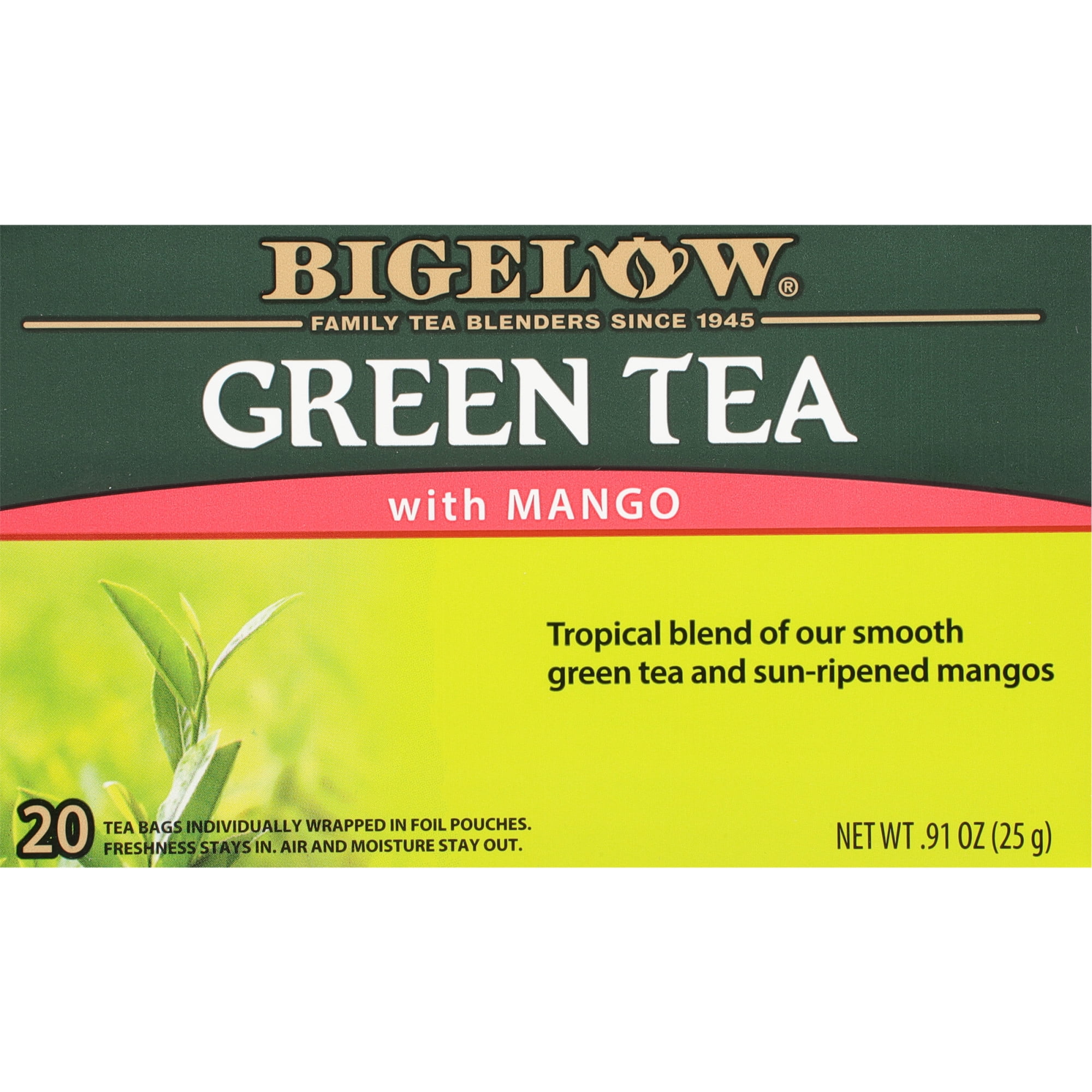 (4 pack) Bigelow Green Tea with Mango, Tea Bags, 20 Count