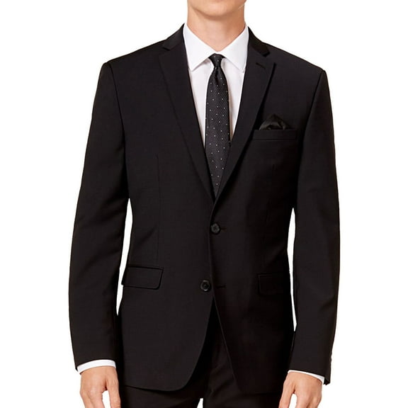bar III Mens Slim Fit Active Stretch Wool Two Button Blazer Jacket, Black, 36 Short