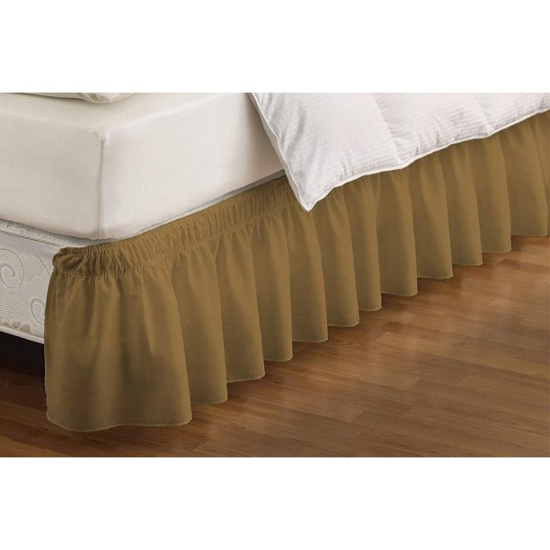 EasyFit Wrap Around Solid Ruffled Bed Skirt, Queen/King, Gold, 65