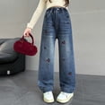 thumbnail image 6 of LRen Girls Wide Leg Jeans Baggy Bow Embroidery High Elastic Waist Denim Pants Cute Y2K Trendy Tween Streetwear,4-5 Years, 6 of 8