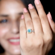 Rosec Jewels Natural Ethiopian Opal Emerald Cut Engagement Ring 2 Carat - Opal Diamond Ring - AAA Quality - with Jewelry Box, 925 Sterling Silver, US 4.00