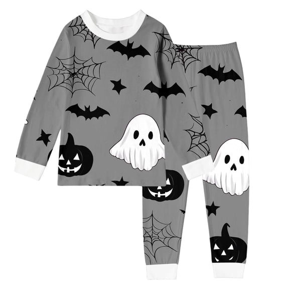 Tfken Halloween Pajama Sets Girls Sleepwear Nightwear 2 Piece Party Halloween Pumpkin Print Pajamas Tops With Pants Set Homewear Long Sleeve Autumn Soft Loungewear Outfit Size 2-3 Years Gray