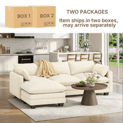Cloud Like Modular Sectional Sofa with Movable Ottoman, Deep Seating with Lumbar Support, Machine-Washable Corduroy Cover - Beige