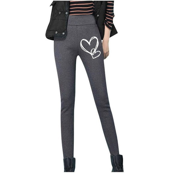 Kaemgyyd Fleece Lined Leggings for Women Solid Color High Waisted Workout Pants Stretch Printing Winter Warm Soft Yoga Trousers