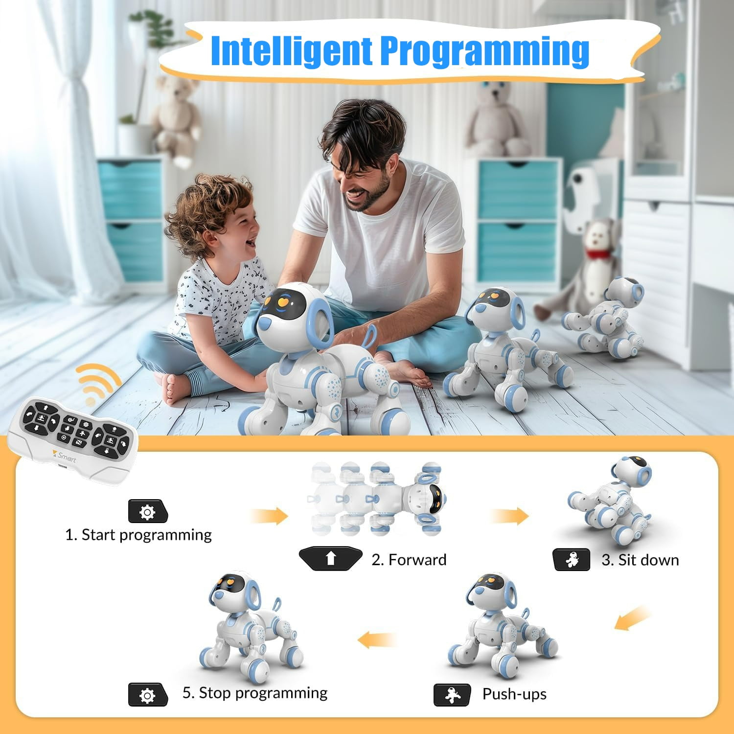KIVDIT Robot Dog for Kids,Programmable Remote Control Robot Dog,Singing Dancing RC Robot Toys with Interactive Touch,LED Eyes,Volume Control