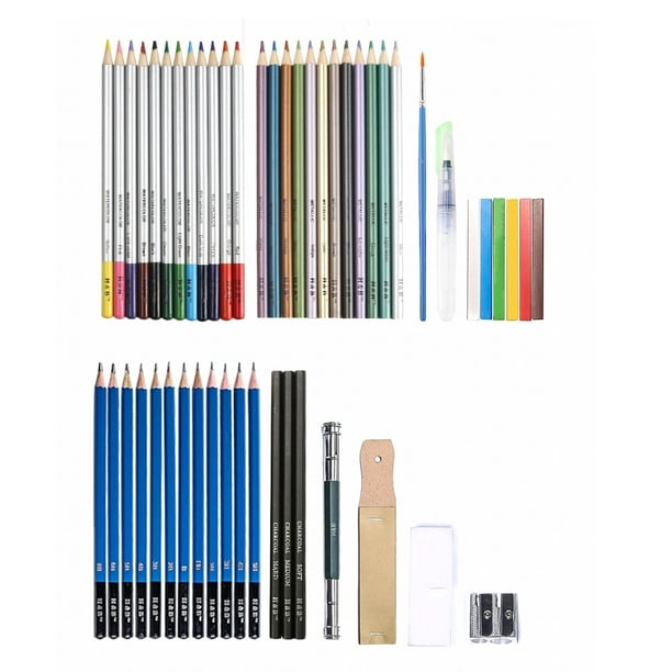 H & B 51 pièces/ensemble Kit de dessin professionnel crayon en bois crayons  à croquis Art croquis peinture fournitures avec sac de transport 