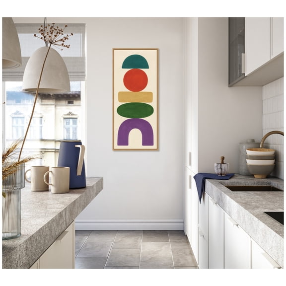 Kate and Laurel Framed Canvas Wall Art Print Toys Panel by Laura Moss, 18 x 40 Sylvie Natural Frame, Modern Contemporary, Abstract Art for Wall Decor