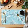 thumbnail image 2 of Teal Blue Palm Tree Placemats Set of 4 Summer Tropical Plants Leaves Vintage Flowers Place Mats Indoor Wipeable Table Mats Washable Cloth Dining Table Placemats for Kitchen Holiday Decor 13x19 Inch, 2 of 9