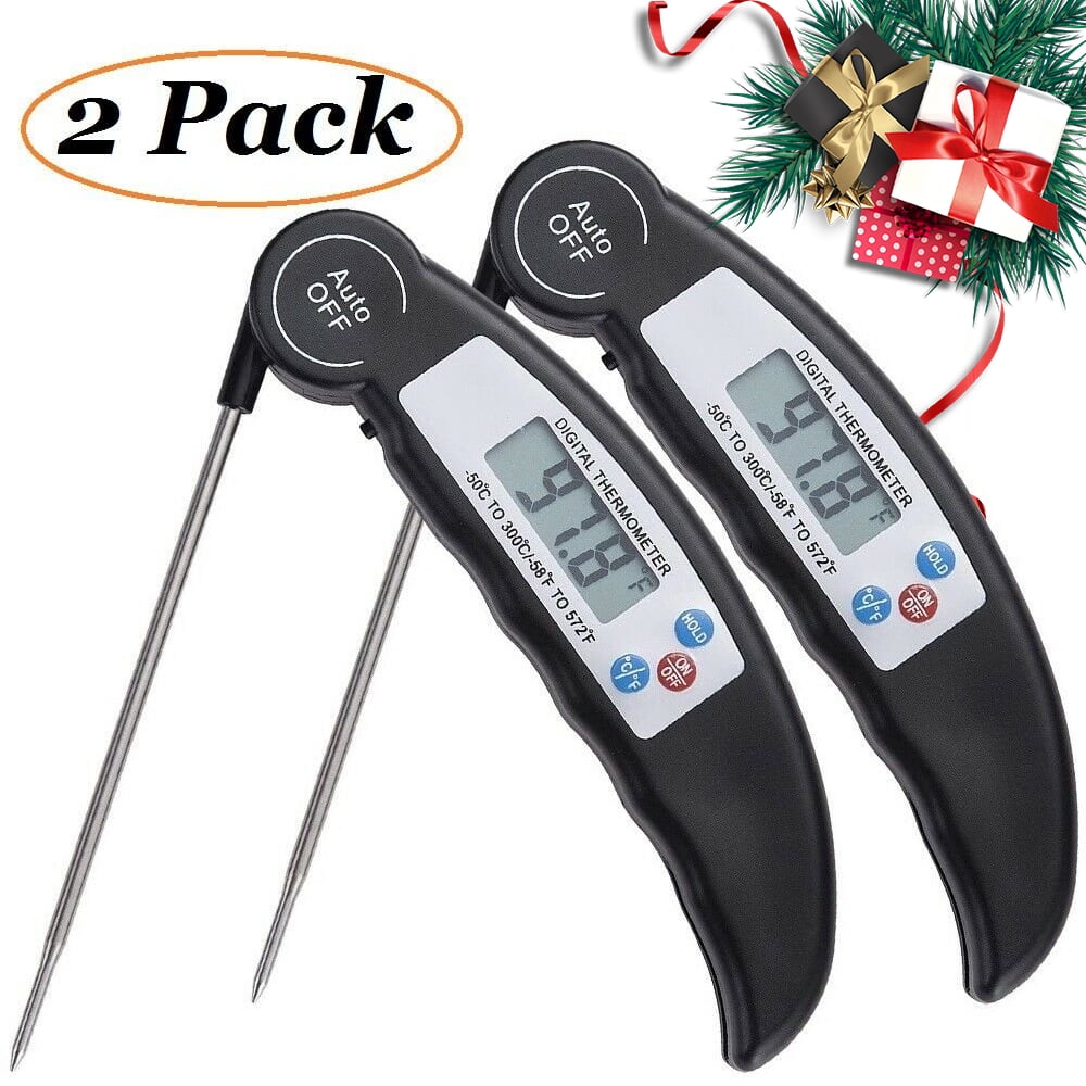 HomChum 2 Pack Instant Read Meat Thermometer for Cooking, Foldable Fast & Precise Digital Food Thermometer, Waterproof Grill Thermometer for Deep Fry, BBQ Christmas Gifts for Women Man
