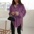 thumbnail image 2 of Ovticza Womens Button Down Shirts Casual Long Sleeve Dress Shirt Striped Print Oversized Work Blouse Top Purple M, 2 of 6