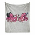 thumbnail image 1 of Octopus Soft Flannel Fleece Blanket, Cartoon Art Illustration of Octopuses in Fun Retro Costumes at Party Vintage Style, Cozy Plush for Indoor and Outdoor Use, 60" x 80", Pink Grey, by Ambesonne, 1 of 6