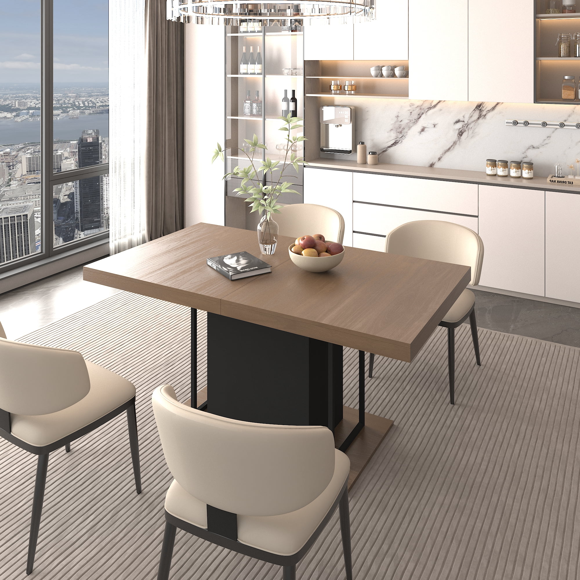 Aukfa Rectangular Dining Room Table for 6-10, Extendable Kitchen Tables for Living Dining Room, Black Brown
