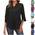 thumbnail image 2 of Utoimkio Plus Size Tops for Women 3/4 Sleeve V Neck T Shirts Spring Fall Casual Solid Color Tee Blouses for Women, 2 of 6