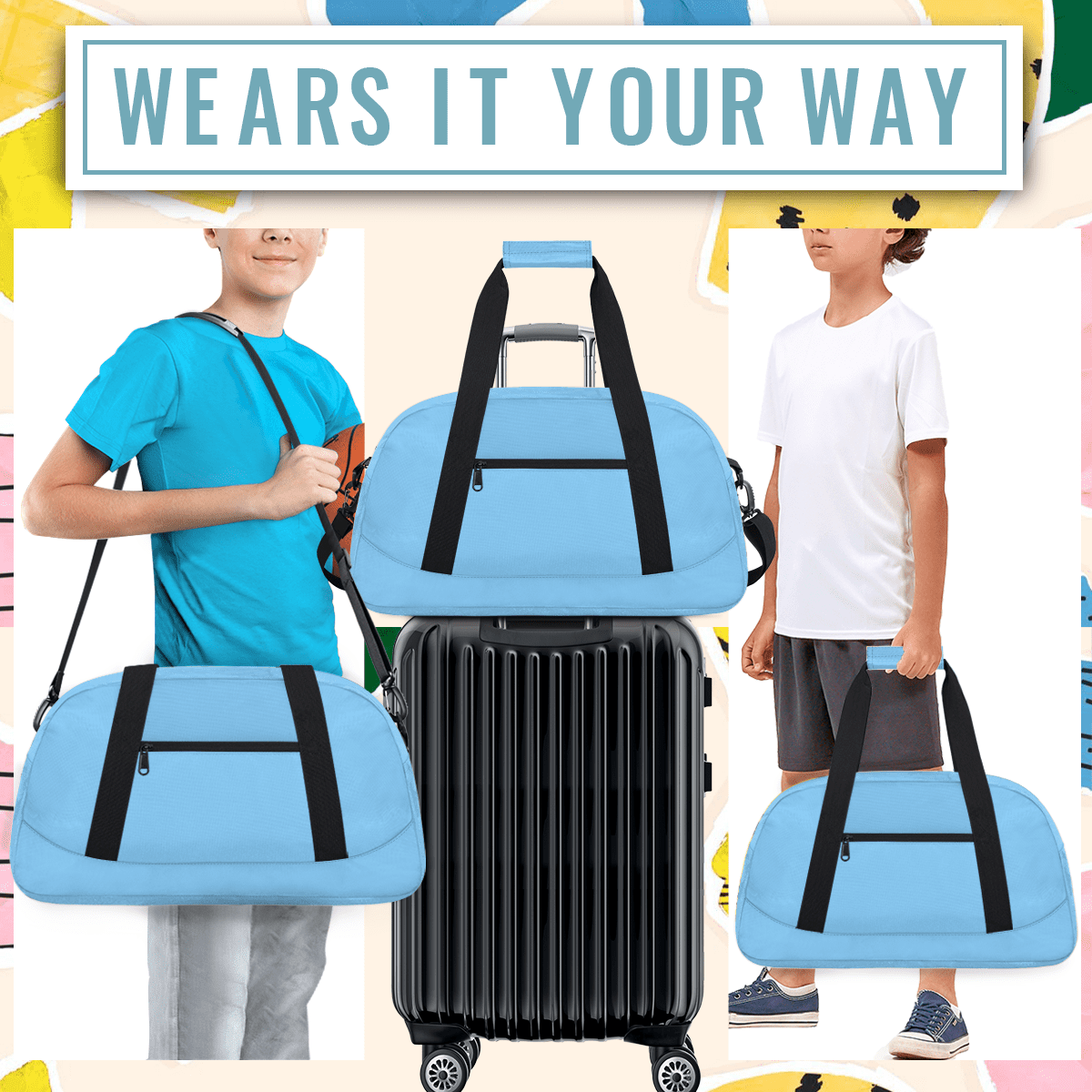 Herdesigns Lightskyblue Sports Duffle Bag for Women & Men, Gym Bag Dance Bag Overnight Bag Carry On Weekender Travel Bag