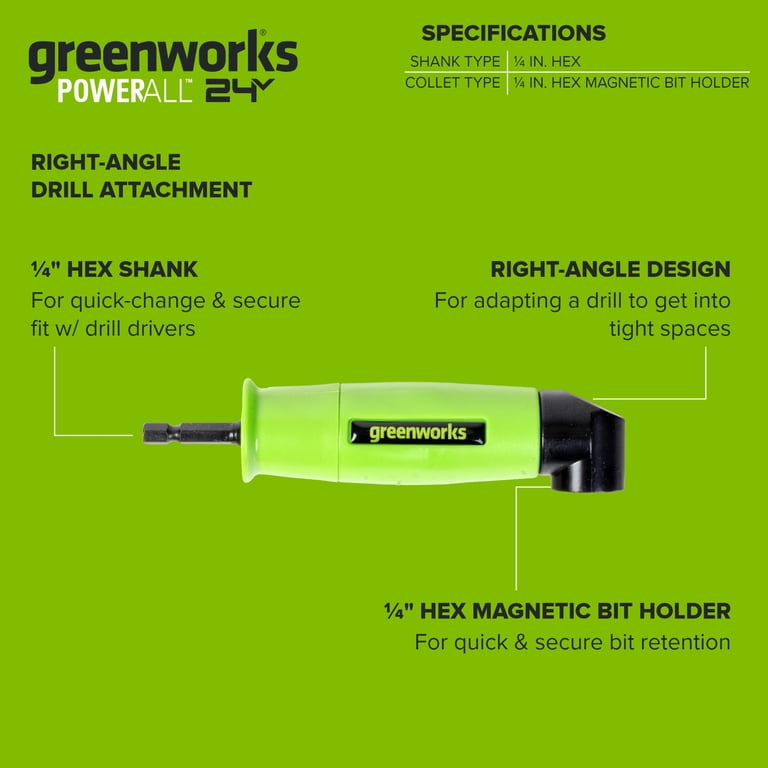 Greenworks Right-Angle 1/4" Drill Attachment, Magnetic Bit Holder photo 4