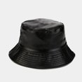 thumbnail image 2 of dianhelloya Hip Hop Unisex Bucket Hat Waterproof Holographic Adjustable Sun Faux Leather Flat Top Fisherman Hat for Daily Outing, 2 of 2
