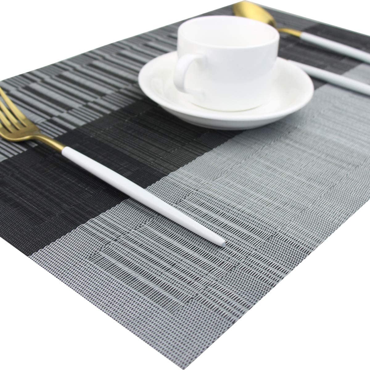 Vinyl Placemats Set of 12 Washable Durable Kitchen Placemats Easy to Clean Plastic Placemats for Dining Table (Black)