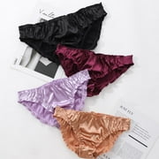Women Satin Panties Low-Waist Ruffle Milk Silk Sexy Underwear Bikini Briefs Elastic Ladies Underpants Lingerie