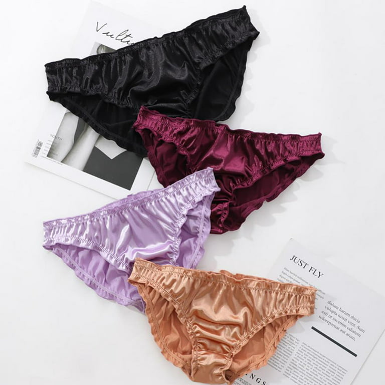 1Pc Women's Satin Panties Low-Waist Ruffle Milk Silk Underwear Comfortable  Bikini Briefs Elastic Ladies Underpants Lingerie Purple M 