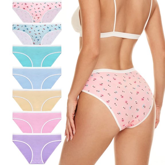 7-Pack Women's Cotton Brief Underwear, Hipster Girls Panties Low Waist Briefs