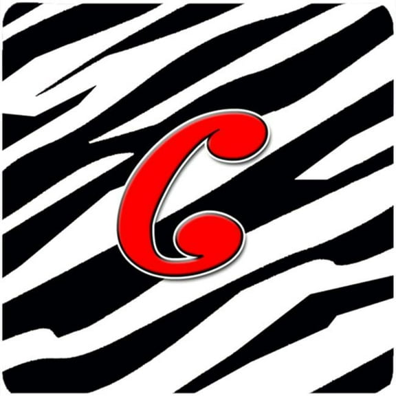 Monogram - Zebra Red Foam Coasters, Initial Letter C - Set 4, 3.5 x 3.5 In.