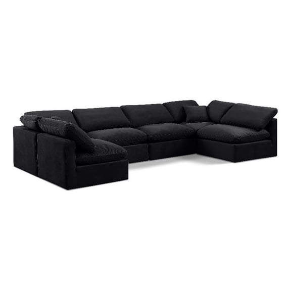 Meridian Furniture Indulge 199" Velvet U-Shaped Modular Sectional in Black