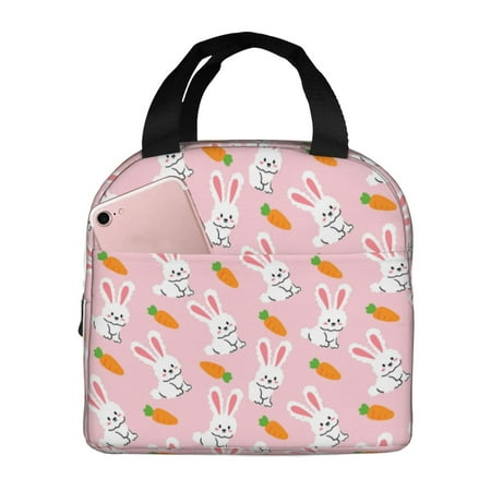 Insulated Lunch Bag for Women Men - Cute Cartoon Rabbit Radish Pink Leakproof Cooler Lunch Box for Women Men  Lunch Tote Bags for Work School Picnic Travel