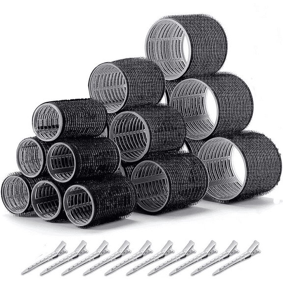 PandaTop Hair Rollers,Self Grip Hair Rollers and Curlers Set -28 Pieces with 3 Sizes(6 Jumbo,6 Large,6 Medium) and 10 Clips,Rollers Hair Curlers for Long,Short,Thick,Fine Hair Styling,Black
