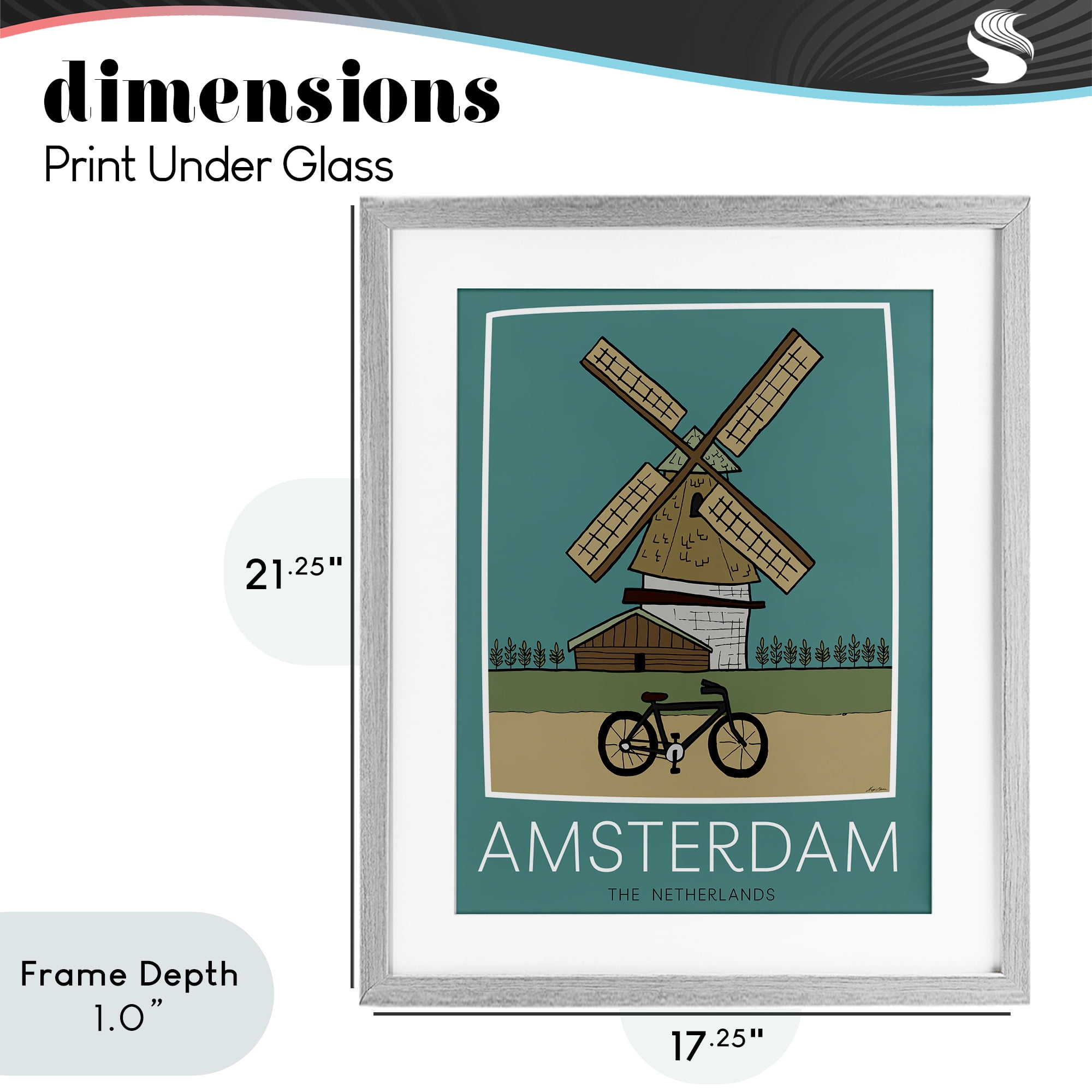Stupell Industries Amsterdam Windmill Poster Gray Framed Print Under Glass, design by Hugo Edwins