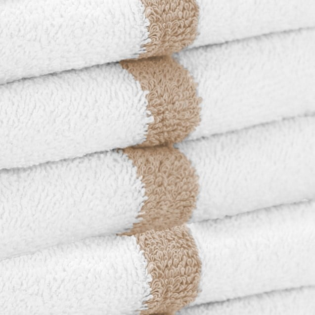 Arkwright Power Gym Hand Towels (12 Pack), 16x27 in., Soft Cotton, White with Beige Stripe