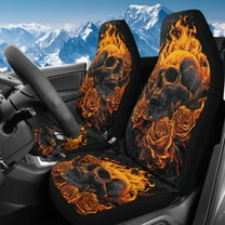 Uorisanigo Car Seat Covers for Front Skull Yellow Rose High Back Bucket Seat Cover for Women Men Car Accessories Fit for Vehicles, Auto, Suvs, Trucks, Sedans, Vans, Cars, Set of 2
