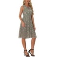 thumbnail image 4 of INSPIRE CHIC Women's Dress Summer Floral A-Line Knee Length Sleeveless Pleated Midi Dress XL Gray Green, 4 of 5