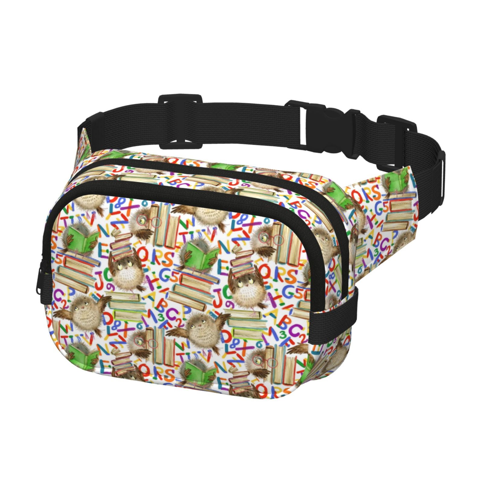 Picia Owl Back To School Print Square Double-Layer Waist Bag Mini Adjustable Waist Belt Bag Exercise Running Travel Hiking