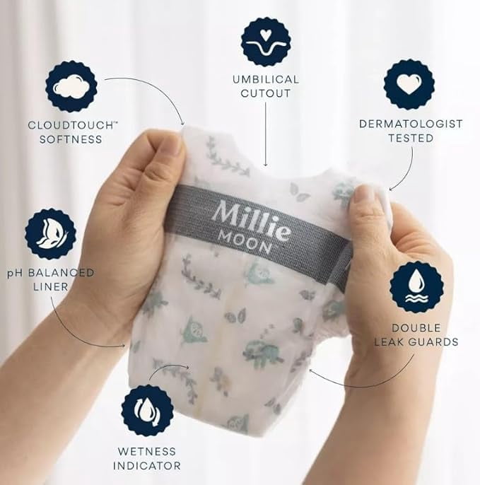 Millie Moon Luxury Diapers, (Size - 2 and 31 Count) Weight Range: 9 to 18 lbs