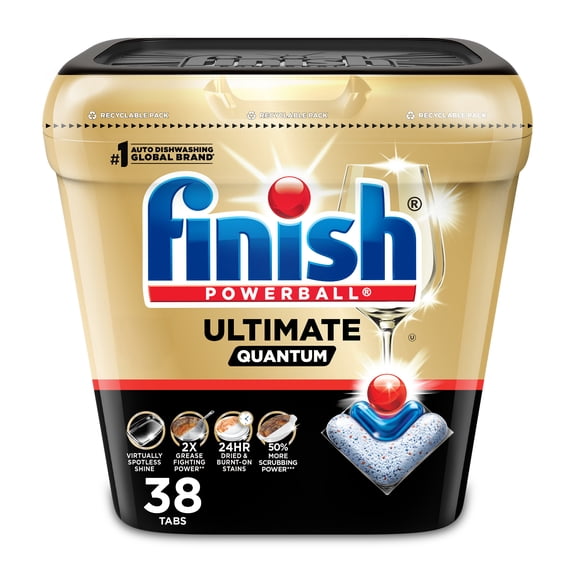 Finish Ultimate Quantum Dishwasher Pods, Dishwasher Detergent Dish Soap, 50% More Cleaning Power, 38 Tabs