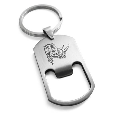 Tioneer Stainless Steel Berserk Rhino Engraved Bottle Opener Dog Tag Celtic Keychain Keyring