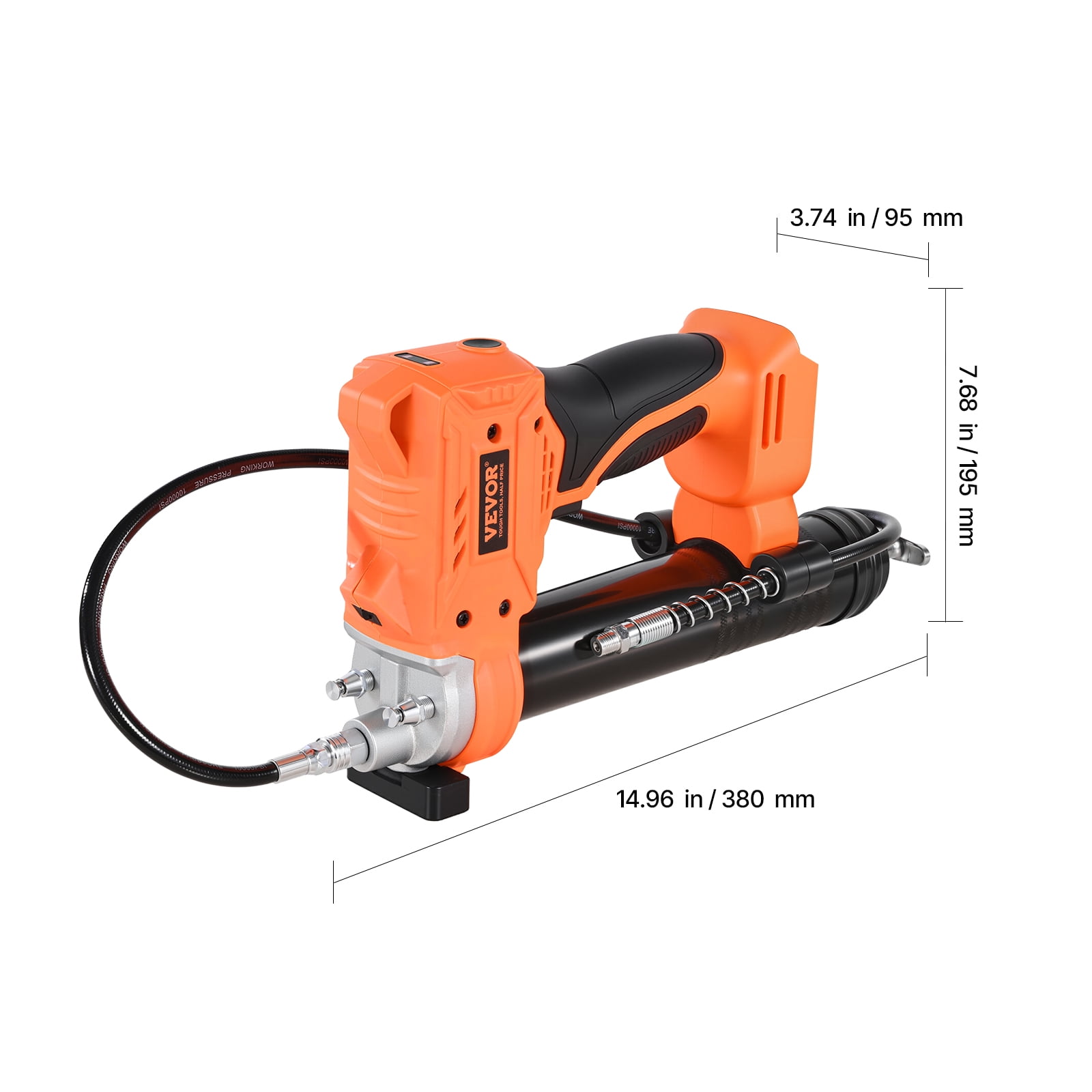 VEVOR Cordless Grease Gun, 8000 PSI Max Pressure, Battery Operated Grease Gun with LED Light & 35.4-inch Long Hose, Compatible with 18V Makita Batteries, For Greasing Vehicles or Machines(Tool Only)