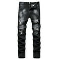 thumbnail image 2 of Isvgxsz New Trousers for Men Fashion Comfort Waist Skinny Pants&nbsp;Men Solid Lightweight Long Pants Pocket Button Ripped Hole High Waist Plus Size Jeans Black 34, 2 of 9