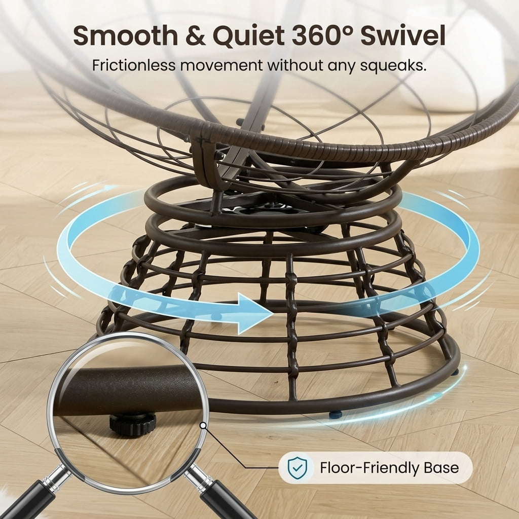360° Swivel Wicker Papasan Chair with Ergonomic Over-Stuffed Cushion, Modern Rattan Saucer Chair for Living Room & Bedroom