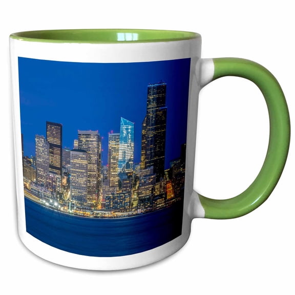 3drose, Washington State, Seattle. Skyline at Twilight, 15oz Two-tone Green Mug