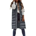 thumbnail image 2 of Women's Hooded Sleeveless Vest, Mid-Length Quilted Puffer Jacket, Slim Fit Winter Vest, Zip Front Casual Top, Lightweight Layering Piece Dark Gray L, 2 of 9