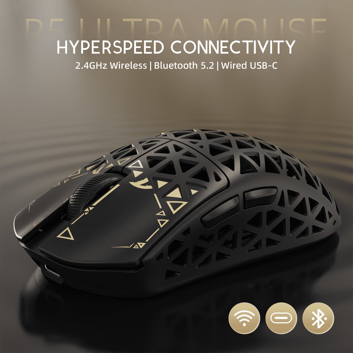 ATTACK SHARK R5Ultra Carbon Fiber Wireless 8K PAW3950MAX Gaming Mouse with 8K Coiled Cable,39g SUPERLIGHT, 8K Hz Wireless Polling Rate, MCU Nodic 52840, DPI up to 42000, BT/2.4G Wireless/Wired