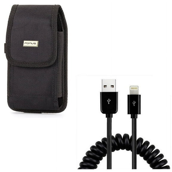 Case Belt Clip w USB Cable for iPhone 8/7/6S/6 - Rugged Holster Canvas Cover Pouch, Coiled Charger Cord Power Sync for iPhone 8/7/6S/6 Models