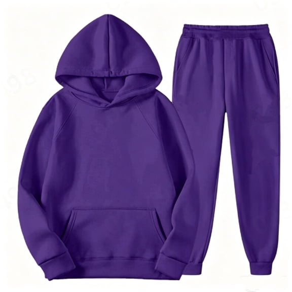 Kids 2 Piece Outfits Solid Raglan Hoodie Pullover and Elastic Jogger Pants, Boys Girls Plain Soft Casual Matching Tracksuit for Daily Play Loungewear(Dark Purple,13-14 Years)